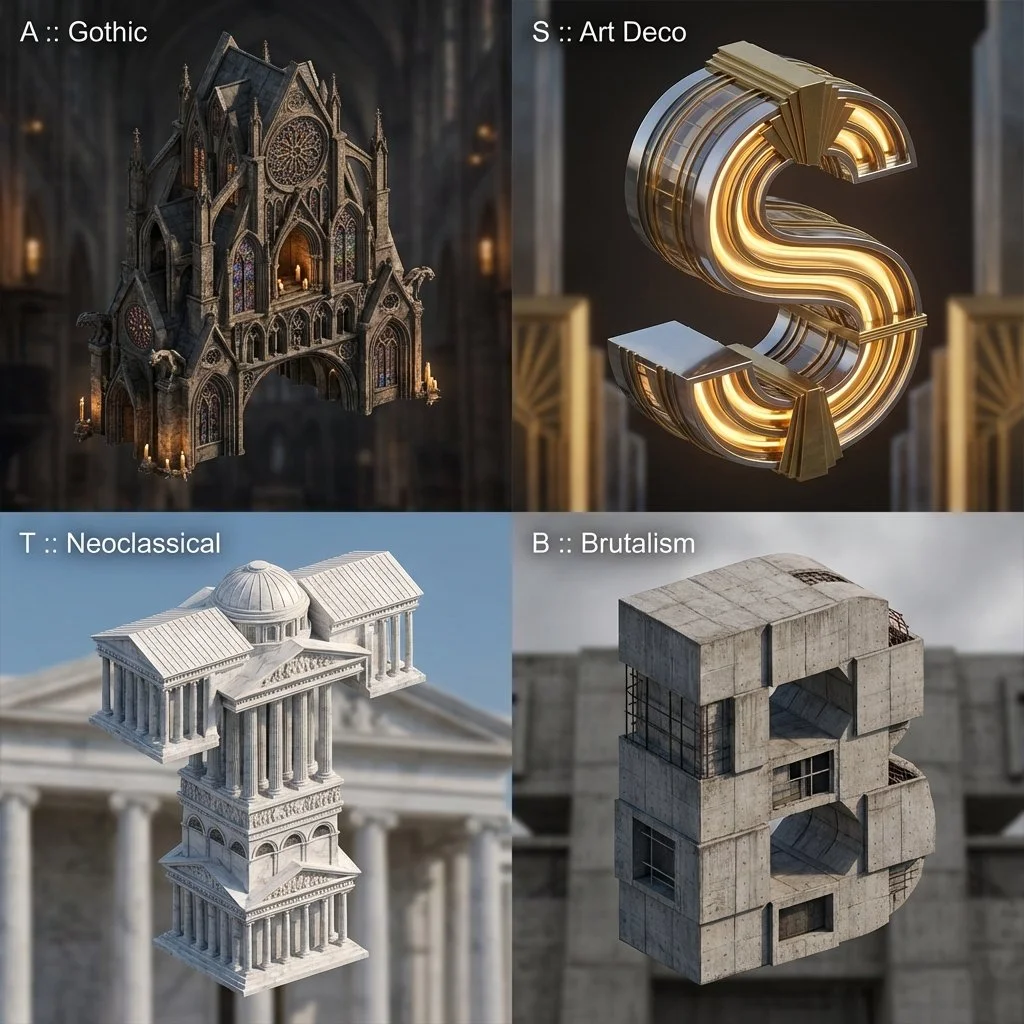 Typographic Architecture: Letters Shaped by Four Historic Styles