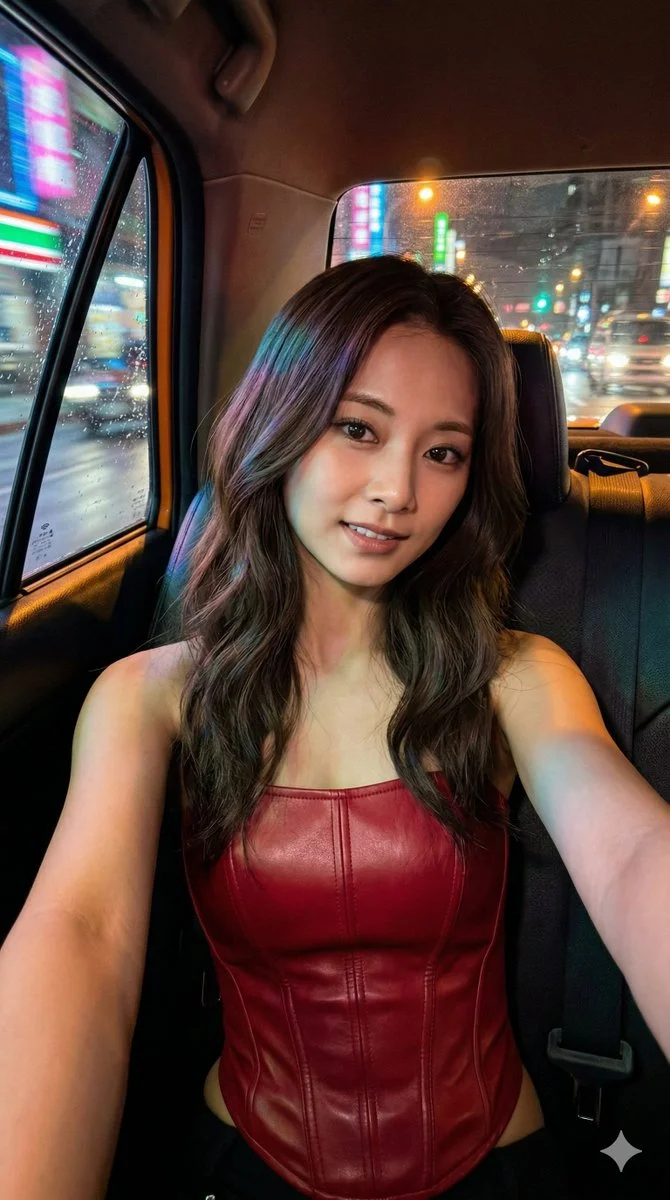 Tzuyu's Midnight Selfie: Neon Glow and City Vibes