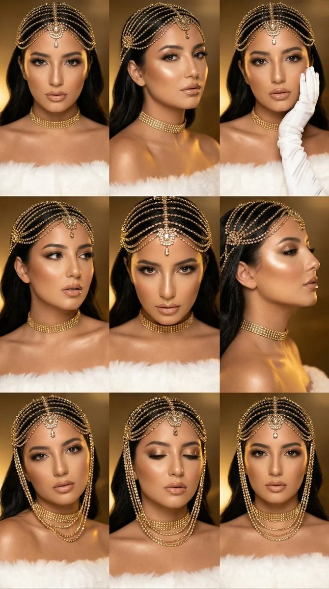 Ultra-Luxury Gold Beauty Campaign in 9-Panel Editorial Grid