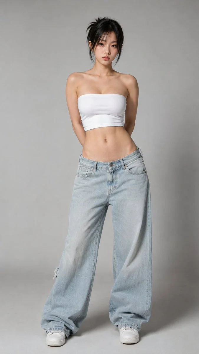 Ultra-Photorealistic Minimalist Korean Fashion Studio Portrait with Natural Lighting