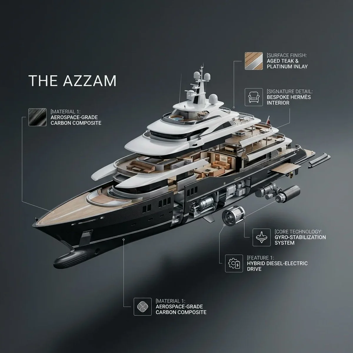 Ultra-Premium Yacht in Floating Exploded View