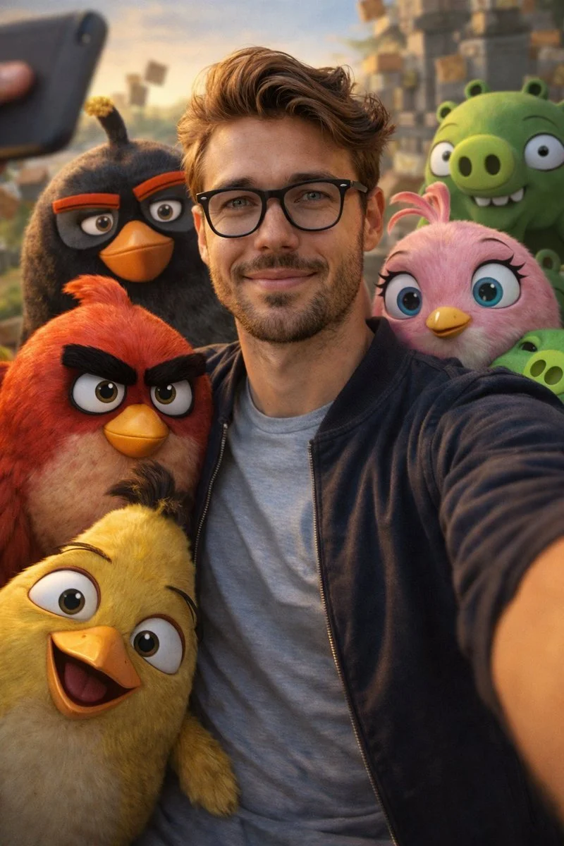 Ultra-Realistic Gemini 3 Pro Selfie with Lifelike Angry Birds Companions