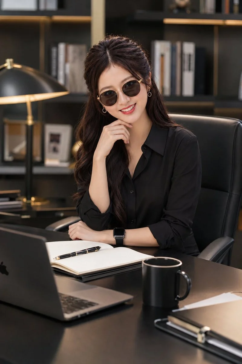 Ultra-realistic portrait of a successful young CEO in luxury office