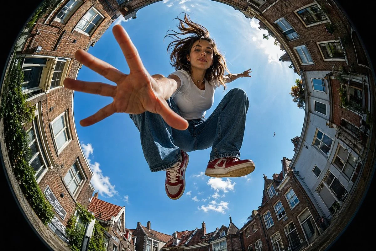 Ultra-Wide Fisheye Urban Sky Perspective Shot