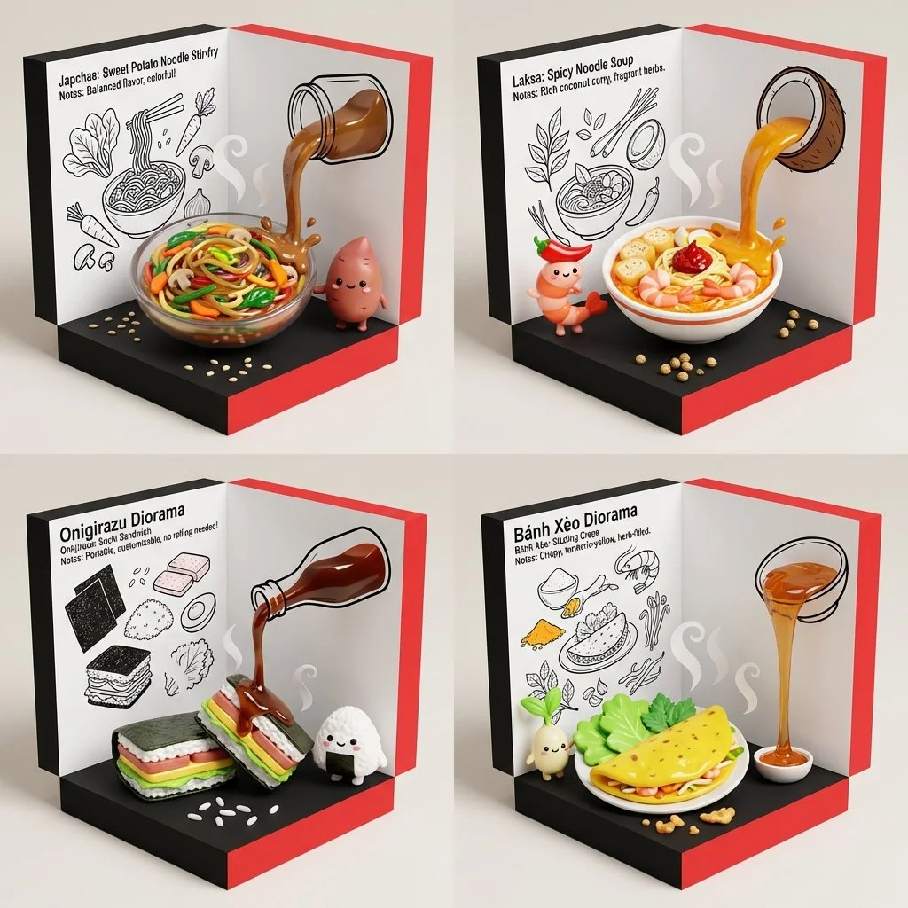 Unveiling Unknown Asian Food Treasures in Kawaii Diorama Style