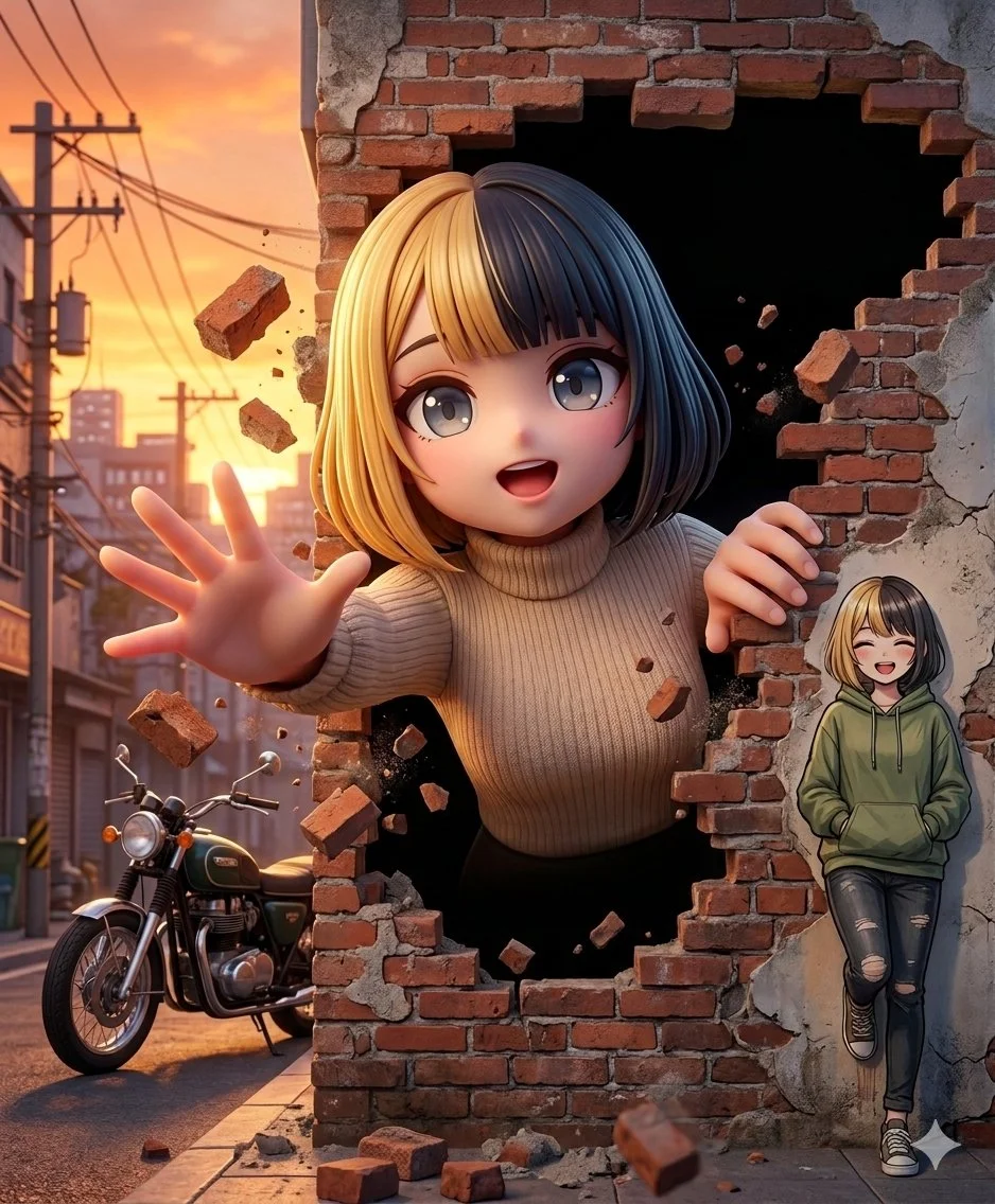 Urban Breakthrough: 3D Pop-Out of Two-Toned Bob Girl