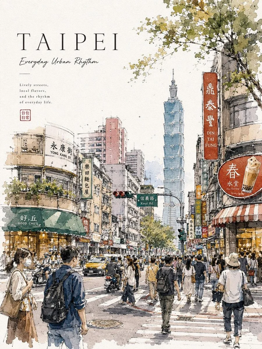Urban Charm: A Watercolor Journey Through Lively Streets