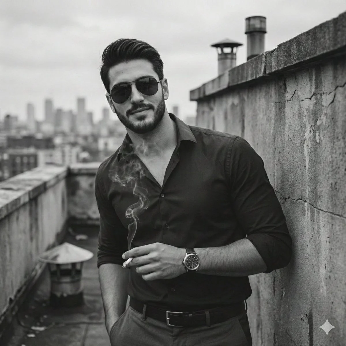 Urban Cool: A Black and White Rooftop Masterpiece