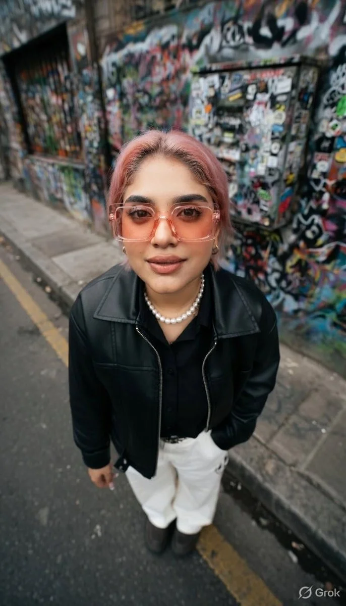 Urban Edge: Pink-Haired Rebel in High-Fashion Street Style