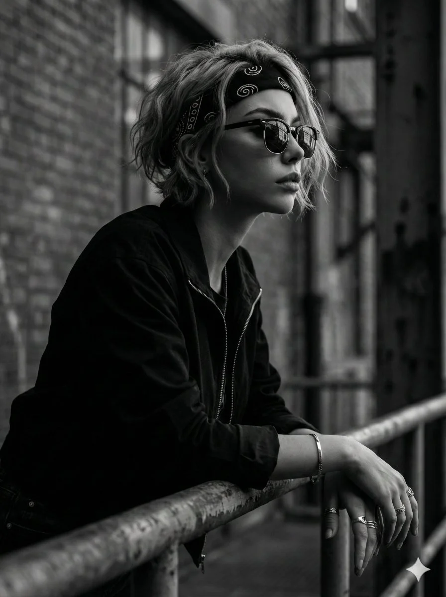 Urban Elegance: A Gritty Portrait in Monochrome
