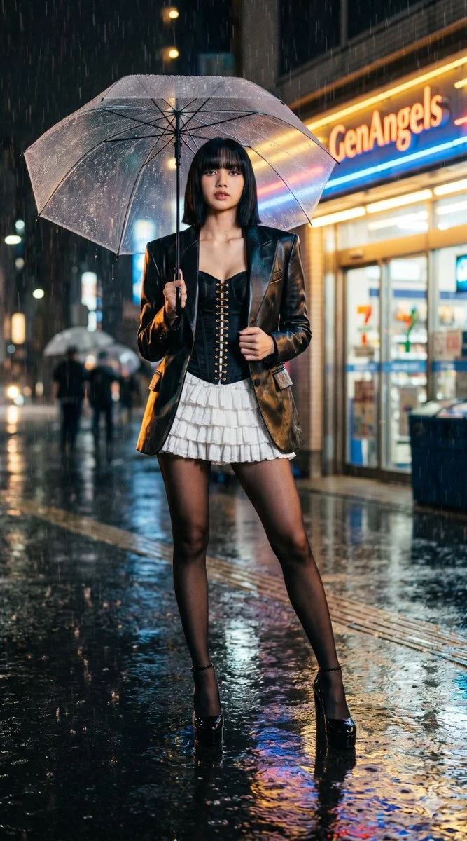 Urban Elegance: A Night of Fashion in the Rain