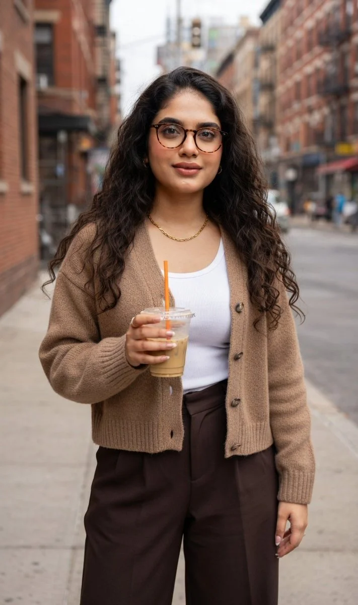 Urban Elegance: Coffee and Style on a New York Sidewalk