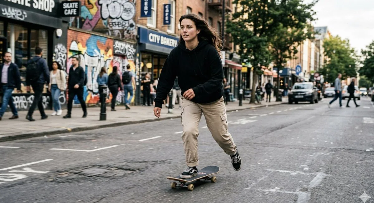 Urban Elegance on Wheels: A Skateboarder's Journey