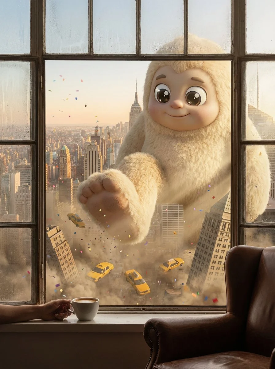 Urban Fantasy: Tender Giant Amidst New York’s Skyscrapers