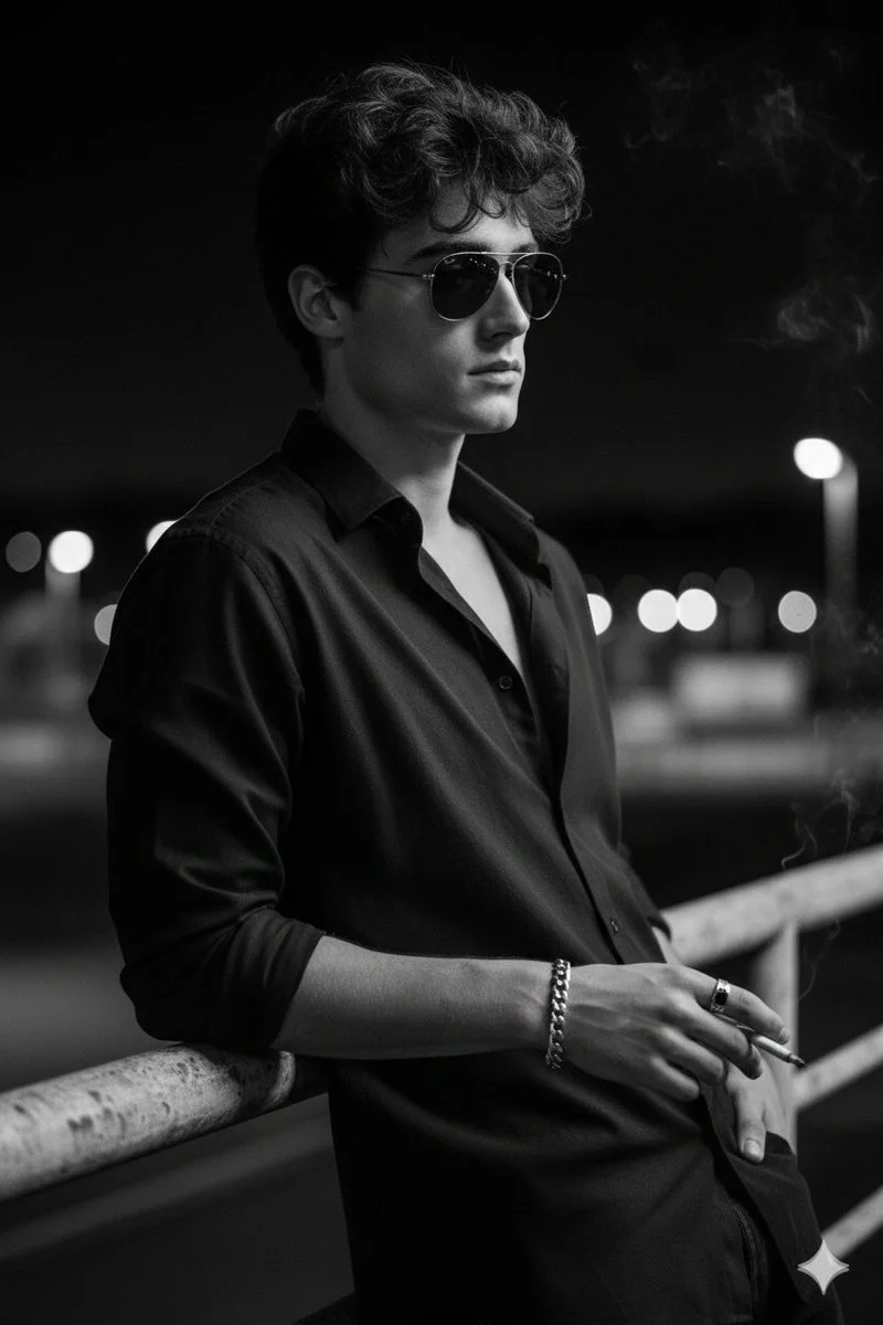 Urban Night Muse: A Pensive Portrait in Shadows