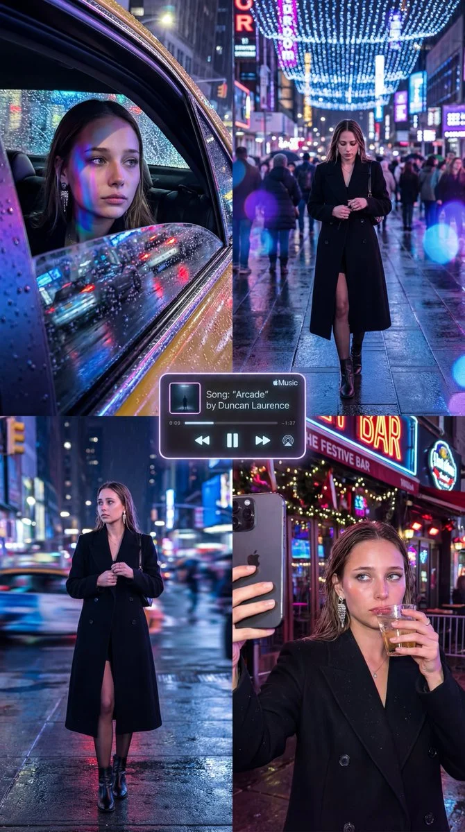 Urban Nights: A Somber Symphony of Neon and Reflection