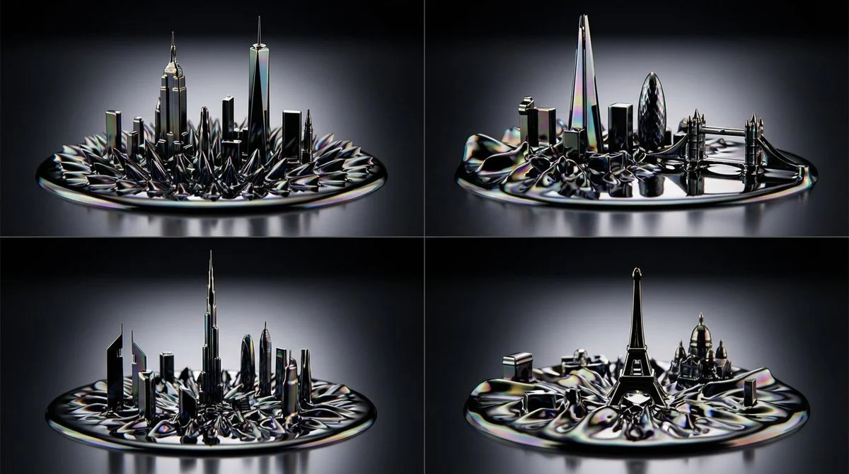 Urban Skylines Reimagined as Dynamic Ferrofluid Sculptures