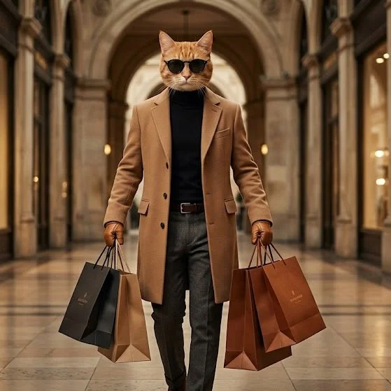 Urban Sophistication: Tabby Cat in Luxe European Arcade