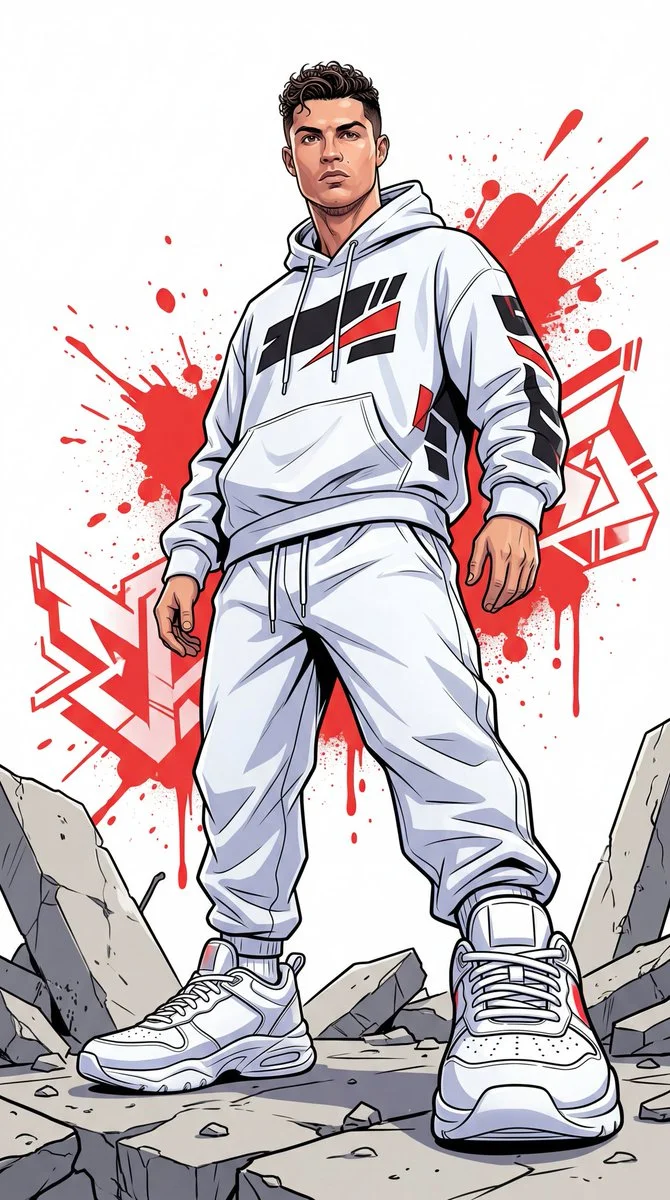 Urban Titan: Dynamic Low-Angle Portrait in Streetwear