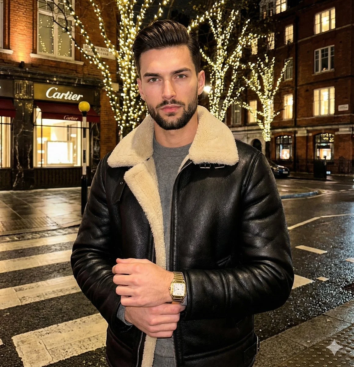 Urban Winter Portrait with Dramatic Lighting and Fashion Flair