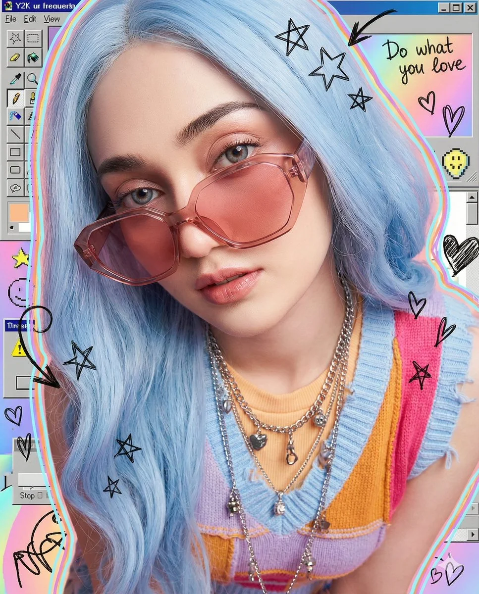 Vibrant Dreams: A Y2K Goddess in Doodle Wonderland