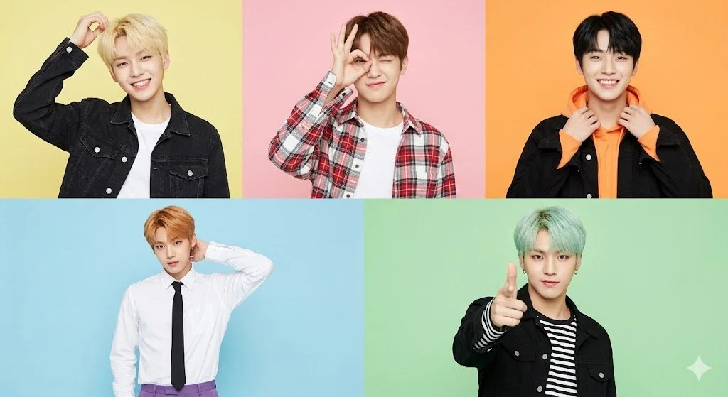 Vibrant K-Pop Idols in Pastel Panels