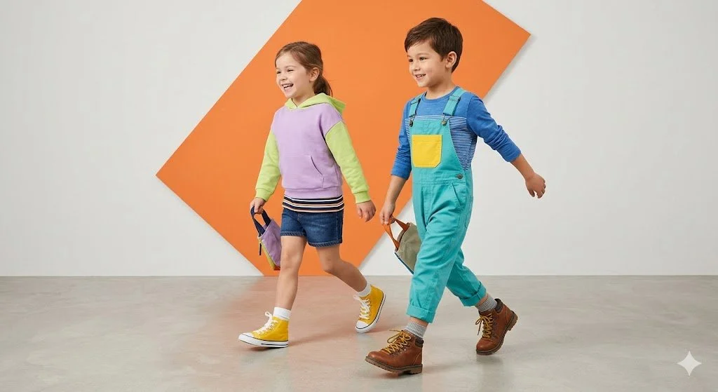 Vibrant Kids’ Fashion with Geometric Flair