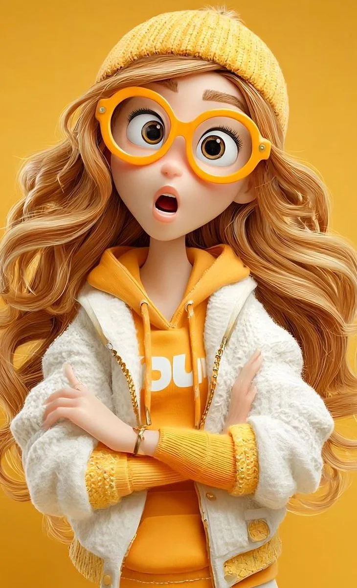 Vibrant Pixar-Style Girl in Yellow Hoodie and Beanie