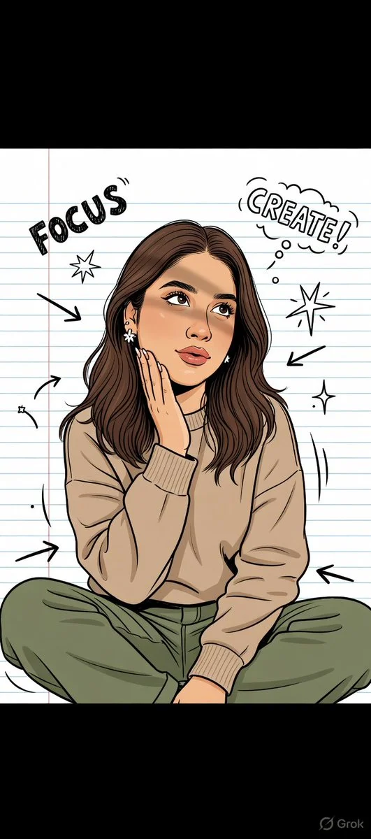 Vibrant Portrait of Focused Creativity on Notebook Canvas