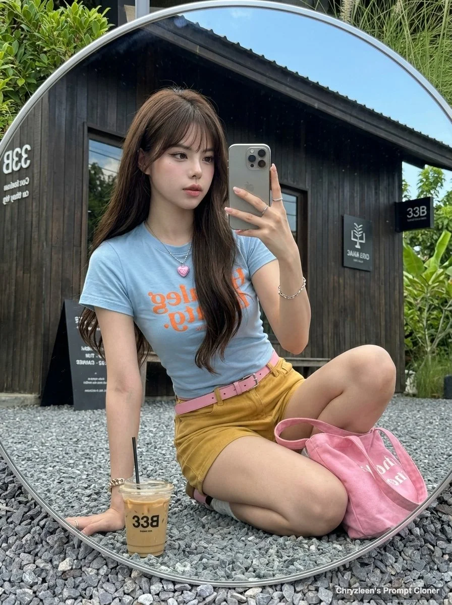 Vibrant Reflection: Modern Mirror Selfie in Nature