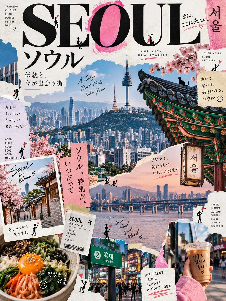Vibrant Tokyo collage poster bursts with playful Japanese zine energy