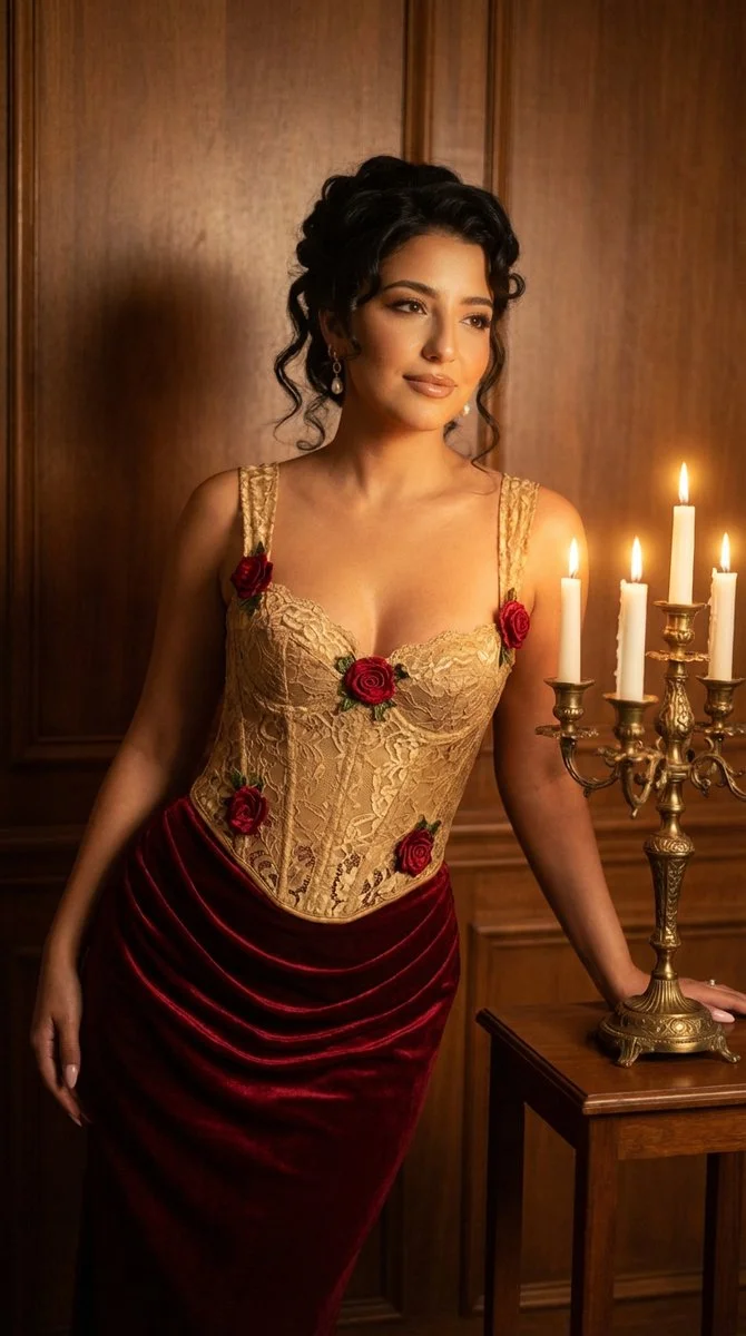 Vintage Elegance: Candlelit Portrait of Timeless Beauty