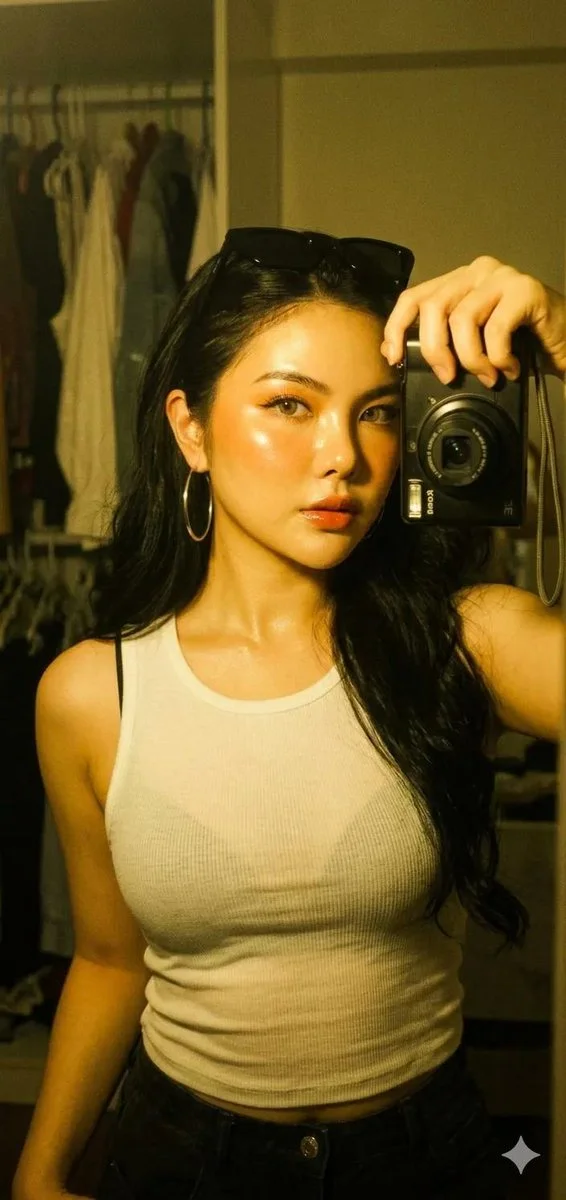 Vintage Mirror Selfie with a Bold Y2K Vibe