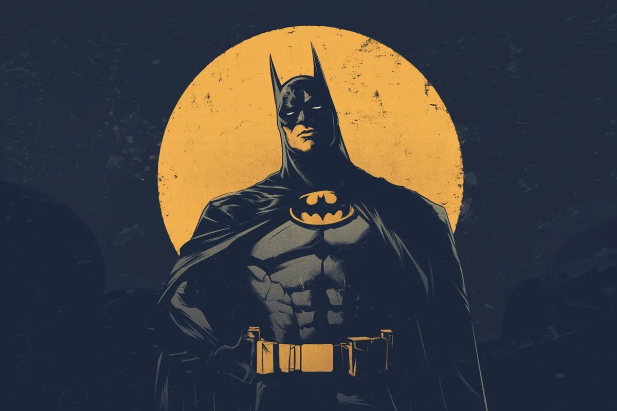 Vintage Superhero Silhouette in Pulp Fiction Style
