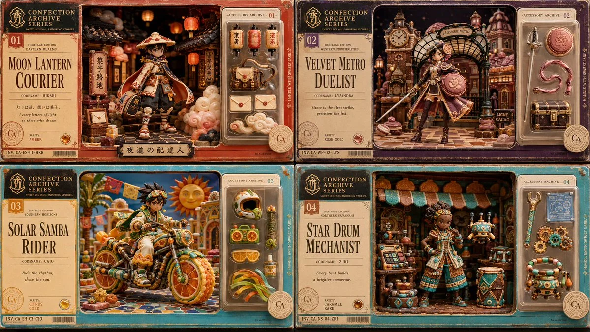 Vintage toy diorama board reimagines heritage characters as collectible figures