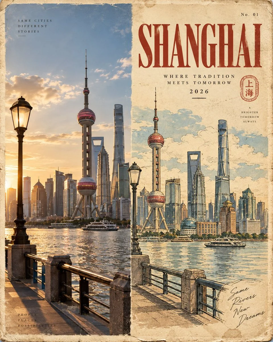 Vintage Travel Poster Splits Reality and Illustration for Timeless City