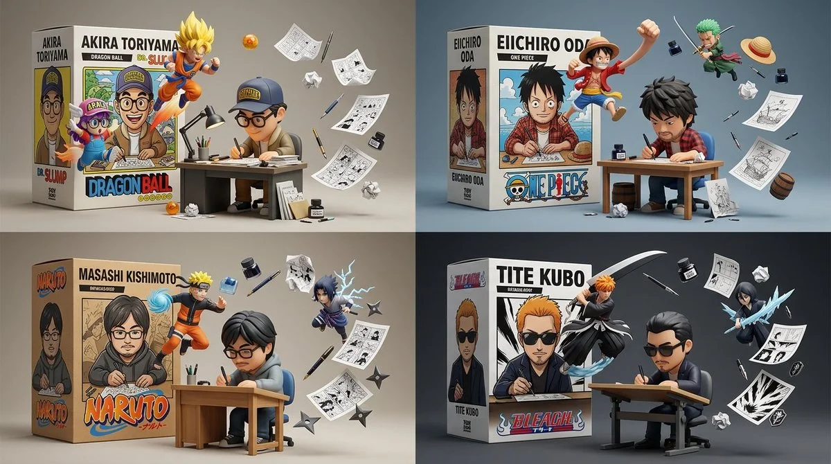 Vinyl Figurine of Manga Creator Works at Desk with Escaping Characters
