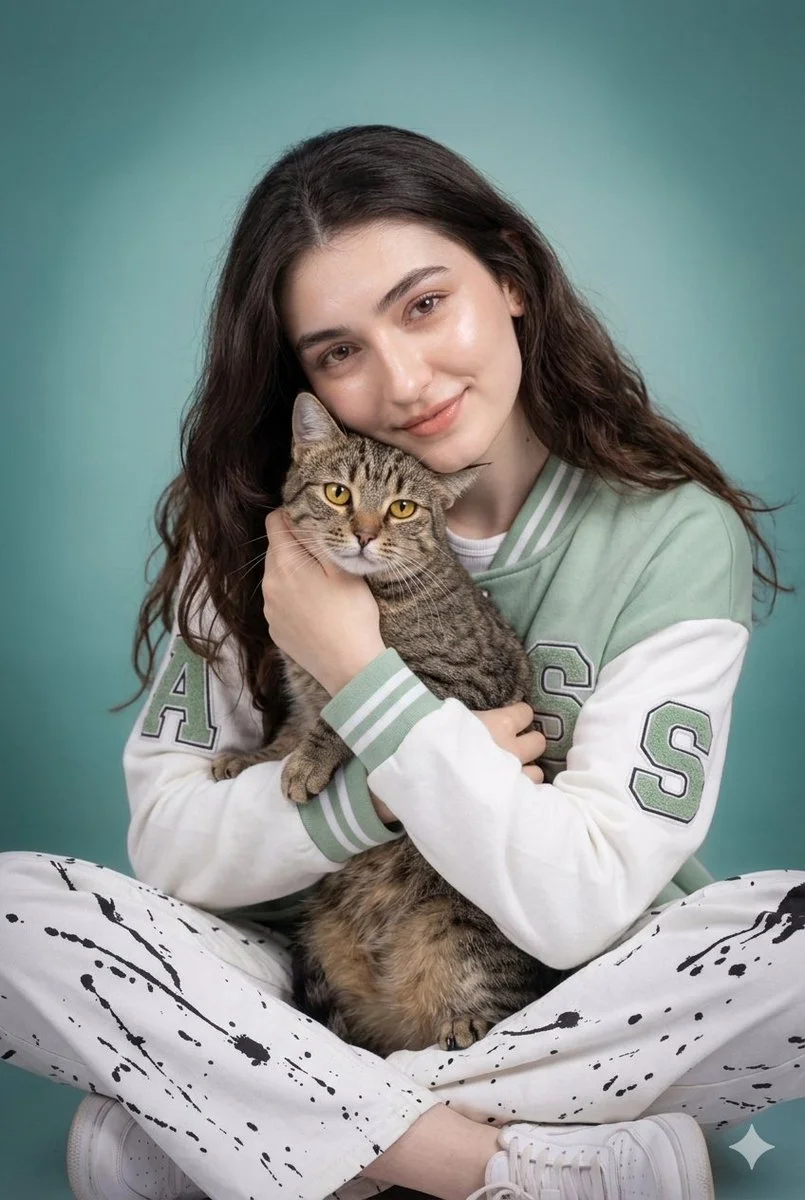 Warm Embrace: Woman and Tabby in Soft Light