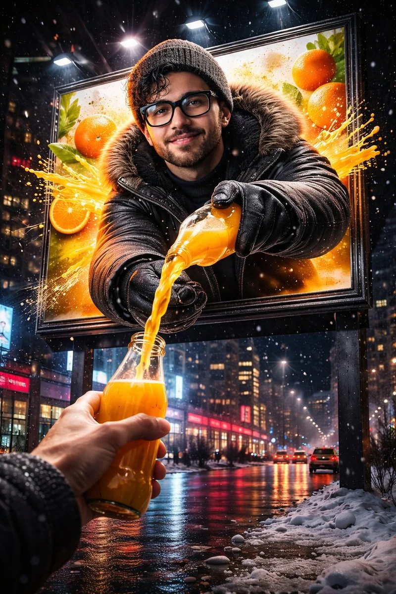 Warmth and Freshness Amidst a Cold Snowy Cityscape