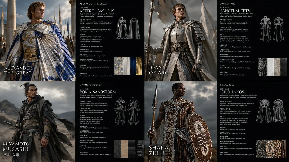 Warriors reborn in haute couture armor with modular harnesses