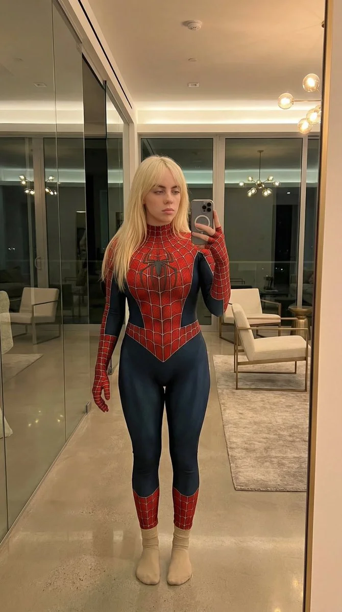 Web-Slinging Style: Billie Eilish in a Modern Mirror Moment