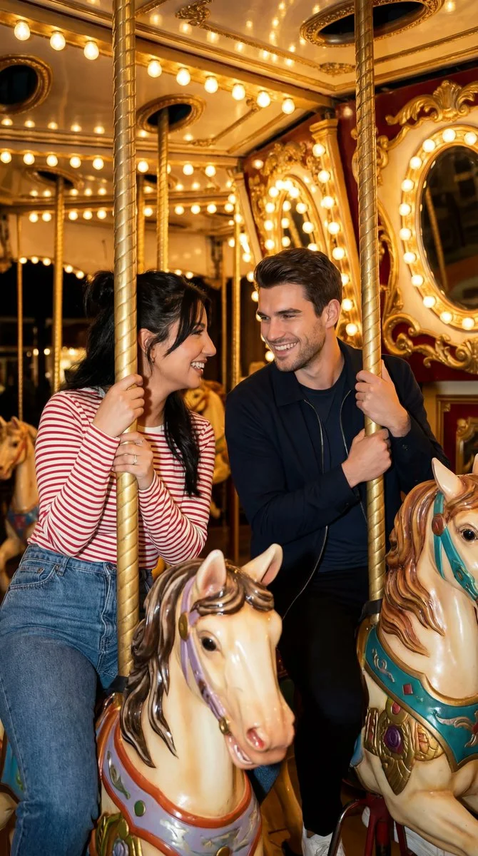Whimsical Carousel Romance Under Warm Lights