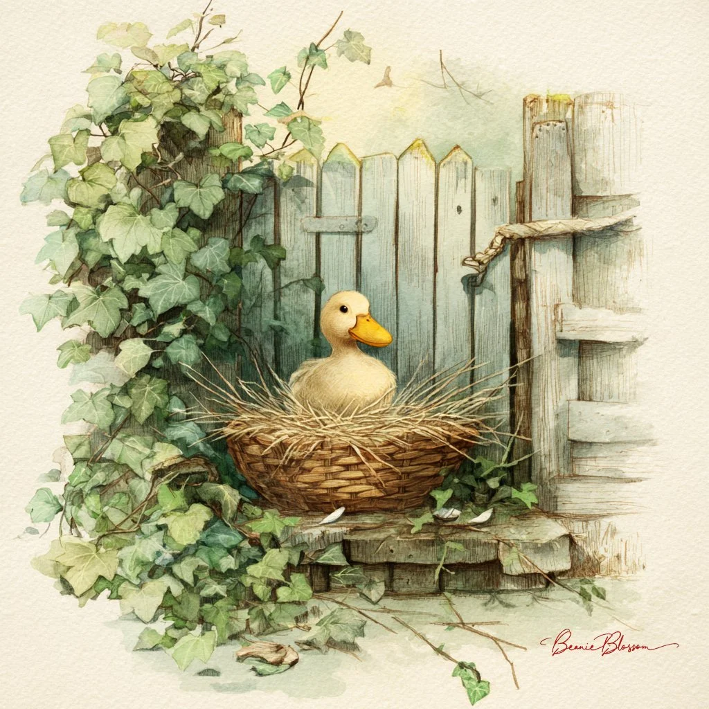 Whimsical Duck Nestled in a Garden Haven