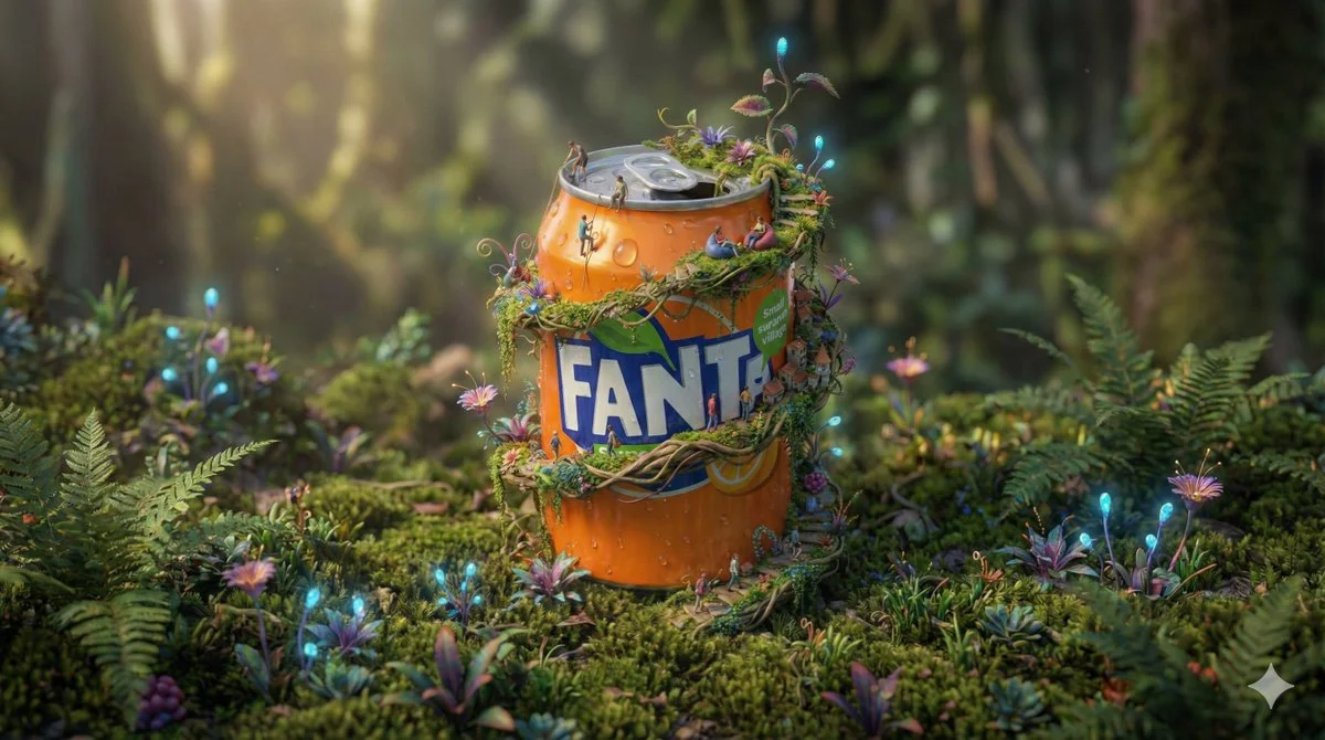 Whimsical Ecosystem on a Fanta Can