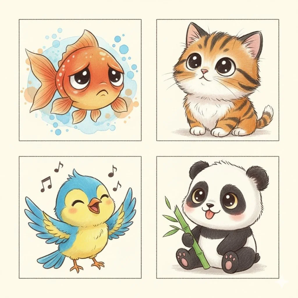 Whimsical Eyes: Four Adorable Animal Moments