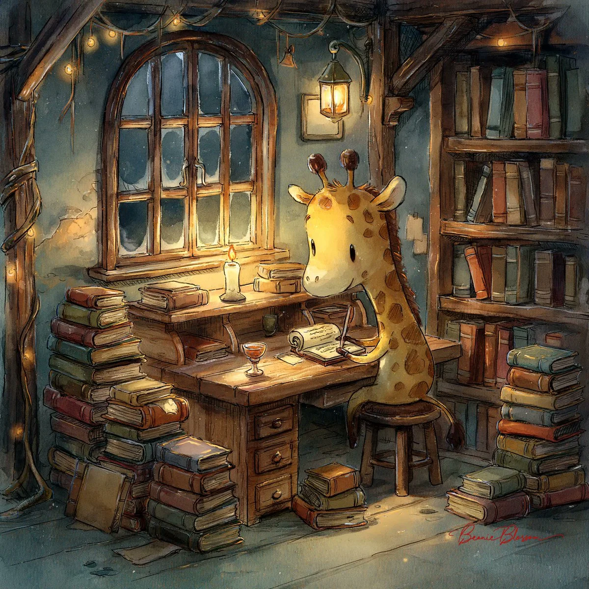 Whimsical Giraffe's Cozy Writing Nook