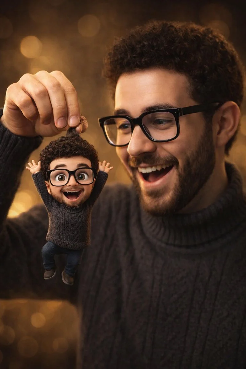 Whimsical Interaction: Real Person Meets Cartoon Miniature