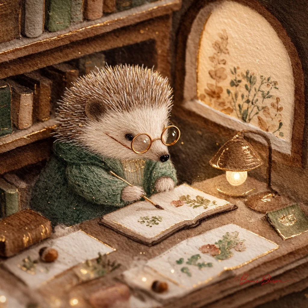 Whimsical Library: A Hedgehog's Cozy Corner of Wonders