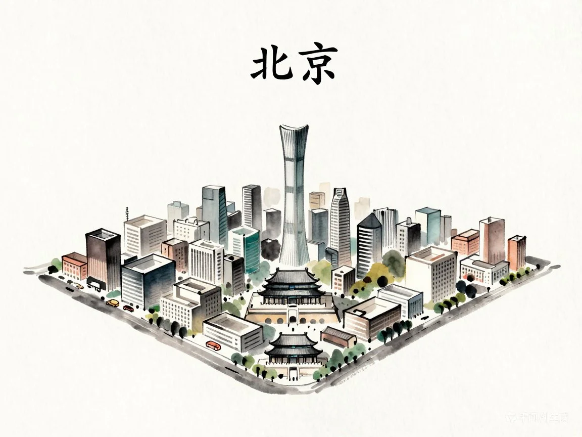Whispers of Beijing: A Serene Ink Cityscape