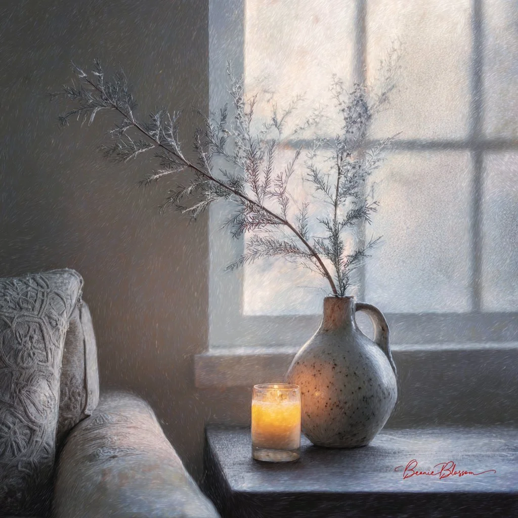 Whispers of Winter: A Serene Living Room Scene